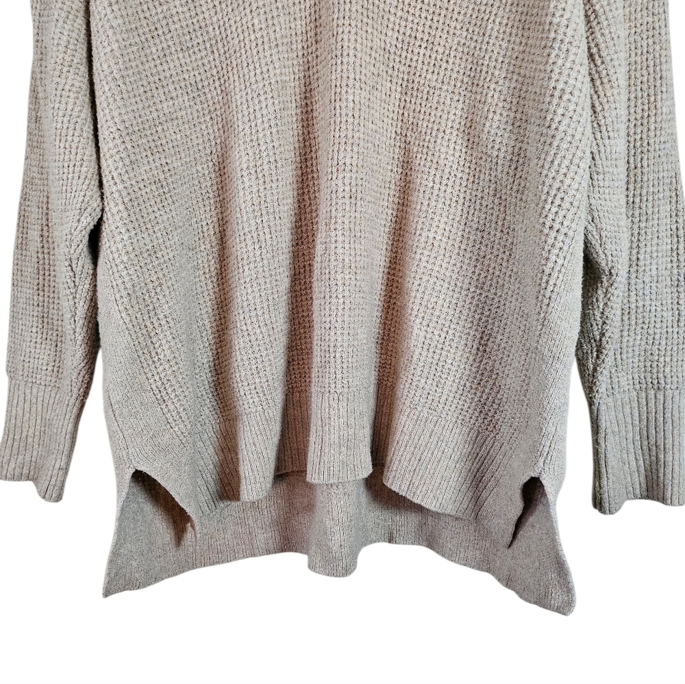 Aerie CozyUp Oversized Waffle Knit Polo Pullover Sweater, Light Beige Size S - Picture 6 of 9